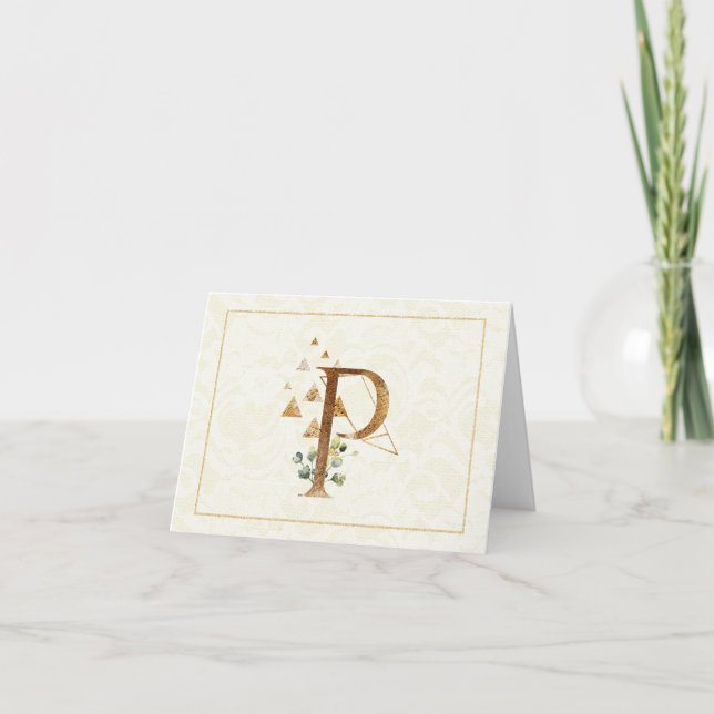Monogramm P Floral Note Gold Karte (Vorderseite)