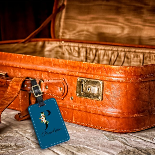 Monogramm P-Kobalt-Aquarell-Blume Gepäckanhänger (Von Creator hochgeladen)