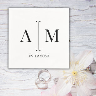 Monogramm Paar Datum Einfach Minimale Hochzeit Serviette
