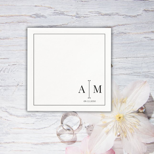 Monogramm Paar Datum Einfacher Rahmen Hochzeit Serviette (Von Creator hochgeladen)