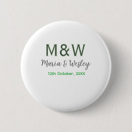 Monogramm Paar graugrüne moderne romantische Datum Button