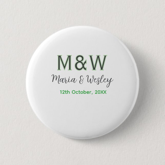 Monogramm Paar graugrüne moderne romantische Datum Button (Vorderseite)