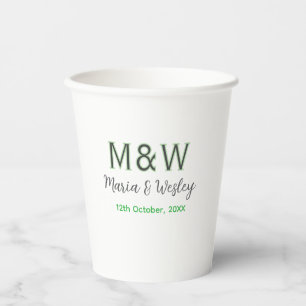 Monogramm Paar graugrüne moderne romantische Datum Pappbecher