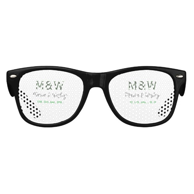 Monogramm Paar graugrüne moderne romantische Datum Partybrille (Vorderseite)