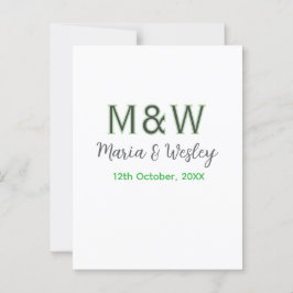 Monogramm Paar graugrüne moderne romantische Datum Postkarte
