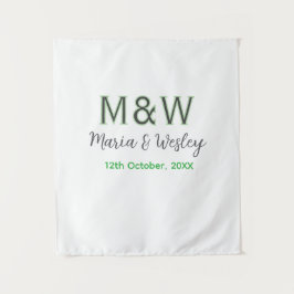 Monogramm Paar graugrüne moderne romantische Datum Wandteppich