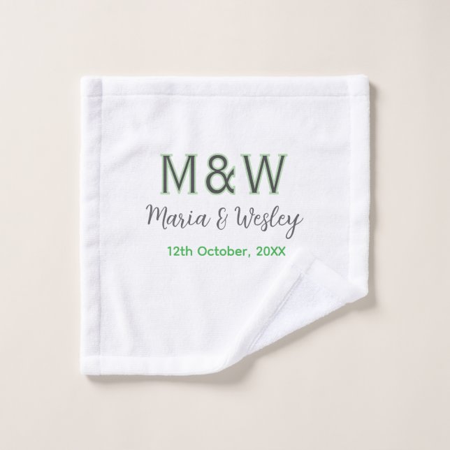 Monogramm Paar graugrüne moderne romantische Datum Waschlappen (Waschlappen)