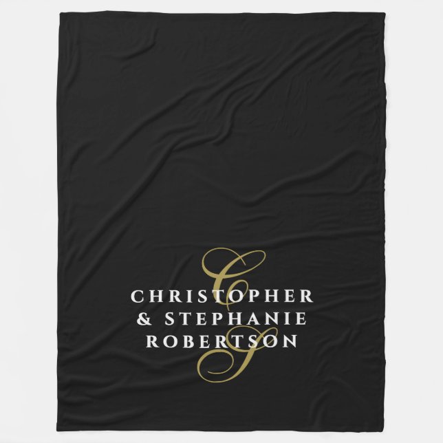 Monogramm-Paar Minimalistisch Schwarz Gold Weiß Ch Fleecedecke (Vorderseite)