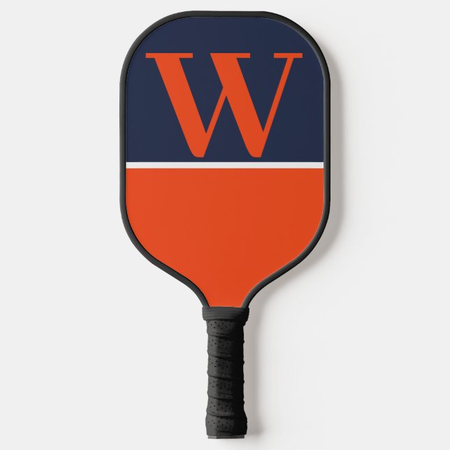 Monogramm-Paddel mit blauer und orangefarbener Uni Pickleball Schläger (Vorderseite)