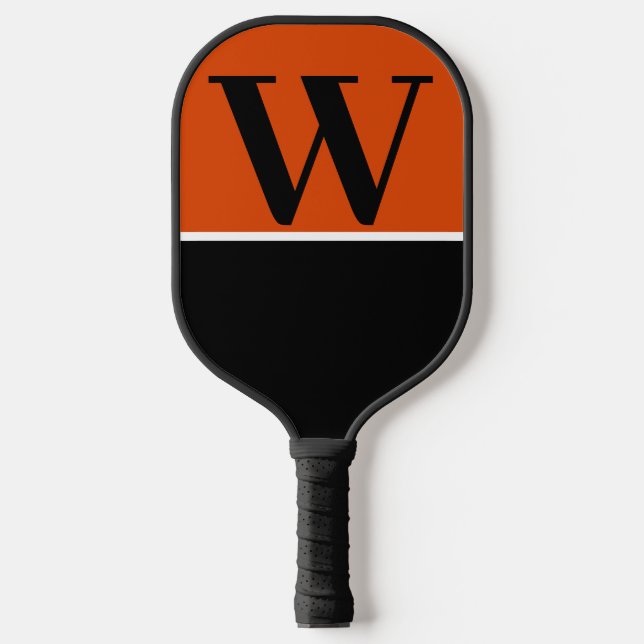 Monogramm-Paddel mit orangefarbener und schwarzer  Pickleball Schläger (Vorderseite)