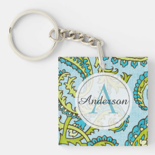 Monogramm Paisley Farbige Aqua Boho Trend Chic Schlüsselanhänger
