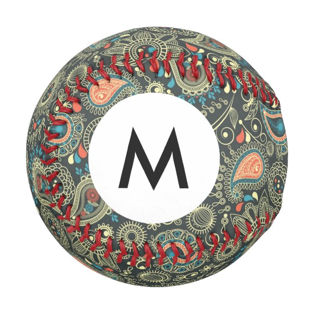 Monogramm Paisley Muster 3 Baseball (Vorderseite Links)