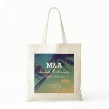 Monogramm-Palmziel-Strand-Hochzeitstaschen