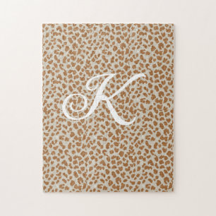 Monogramm Pantherfell hellbraunes Muster Name Buch Puzzle
