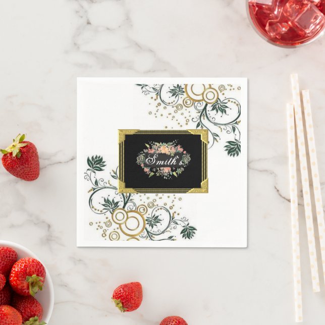 Monogramm PapierNapkins, Schwarze Blume Serviette (Beispiel)