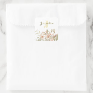 Monogramm Pastell-Babyrosahimmel-Baby-Blumendesign Quadratischer Aufkleber