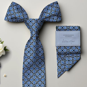 Monogramm Pastell-Navyblau Vintage-Blumen Herren Krawatte