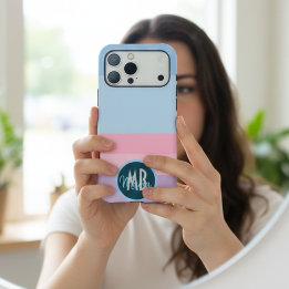 Monogramm Pastell Rosa Blau & Violett Gestreiftes