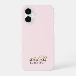 Monogramm Pastell Rosa Gold Schwarz Minimalistisch iPhone 16 Hülle