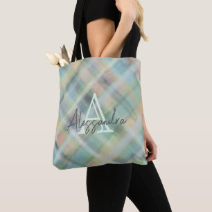 Monogramm Pastellgelb, kariert, grau, aquamarin