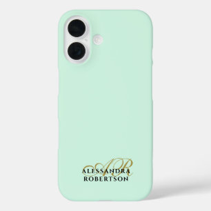 Monogramm Pastellgrün Gold Schwarz Minimalistisch iPhone 16 Hülle