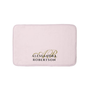 Monogramm Pastellrosa Gold Schwarz Minimalistisch  Badematte