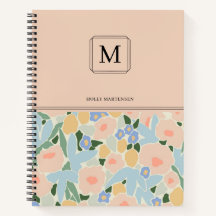 Monogramm Pastellrosa, hellblaues Blume Muster nic