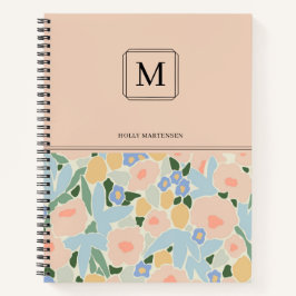 Monogramm Pastellrosa, hellblaues Blume Muster nic Notizbuch