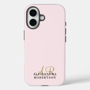 Monogramm Pastellrosa Minimalist Gold Schwarz Eleg iPhone 16 Hülle