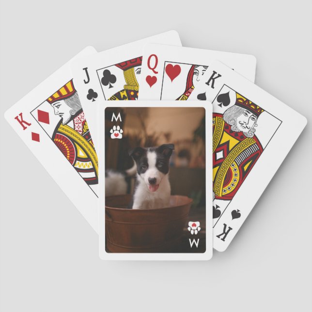 Monogramm Paw Print Red Heart Foto Spielkarten (Rückseite)