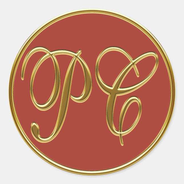 Monogramm-PC in 3D-Gold 2 Runder Aufkleber (Vorderseite)