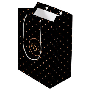 Monogramm Peach & Black Polka Dots Mittlere Geschenktüte