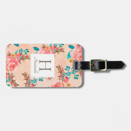 Monogramm Peach floral Watercolor Muster Gepäckanhänger