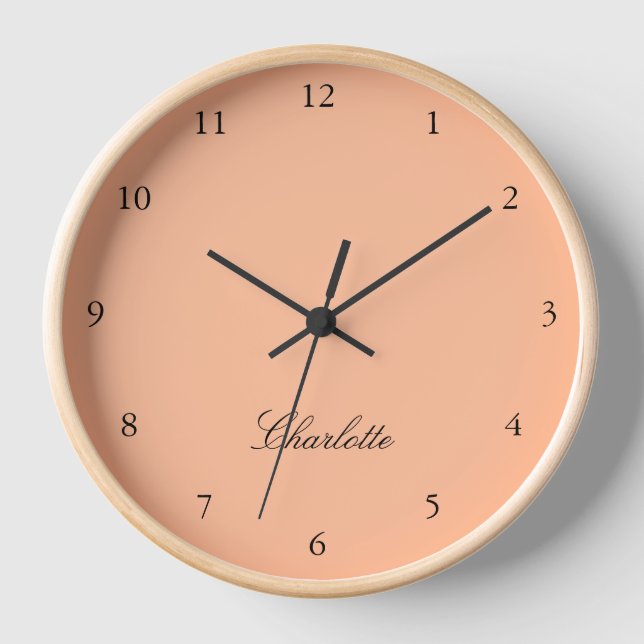 Monogramm Peach Modern Minimalistisch Uhr (Vorderseite)