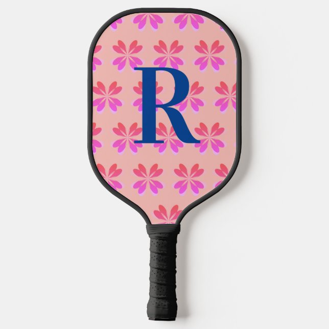 Monogramm Peach Pink Retro Pickleball Schläger (Rückseite)