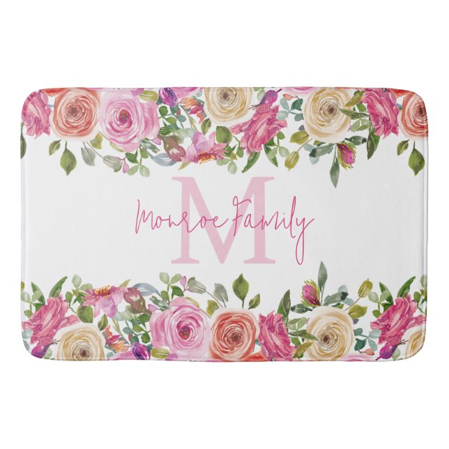 Monogramm | Personalisiere | Aquarell | Floral Badematte (Vorderseite)
