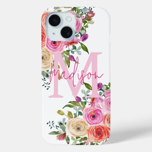 Monogramm | Personalisiere | Aquarell | Floral Case-Mate iPhone Hülle (Rückseite)