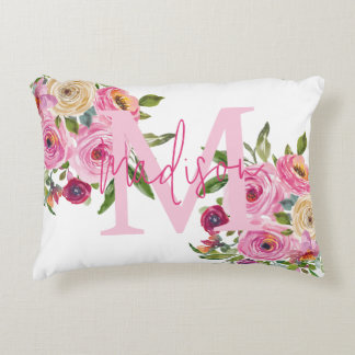 Monogramm | Personalisiere | Aquarell | Floral Dekokissen