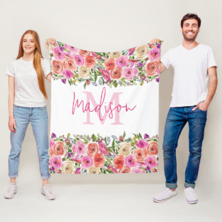 Monogramm | Personalisiere | Aquarell | Floral Fleecedecke