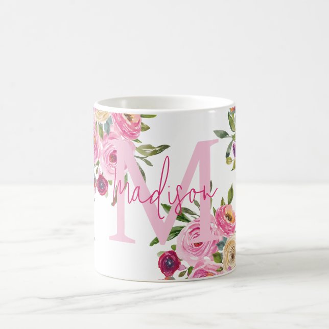 Monogramm | Personalisiere | Aquarell | Floral Kaffeetasse (Mittel)