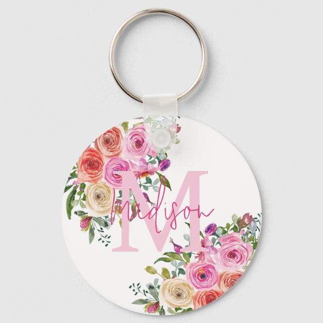 Monogramm | Personalisiere | Aquarell | Floral Schlüsselanhänger (Vorderseite)
