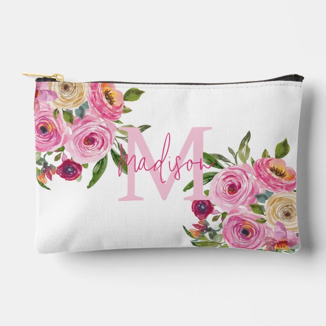 Monogramm | Personalisiere | Aquarell | Floral Zubehörtasche (Vorderseite)
