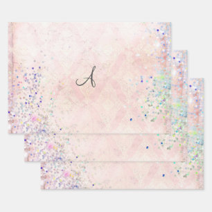 Monogramm Personalisieren Pink Glitter Elegant Tre Geschenkpapier Set