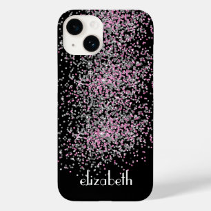 Monogramm Personalisieren Schwarz Pink Silber Glit Case-Mate iPhone 14 Hülle