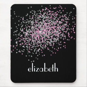 Monogramm Personalisieren Schwarz Pink Silber Glit Mousepad