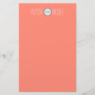 Monogramm personalisiert Coral White Name Briefpapier