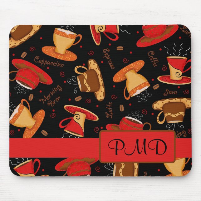 Monogramm Personalisiert für Red & Black Coffee Cu Mousepad (Vorne)