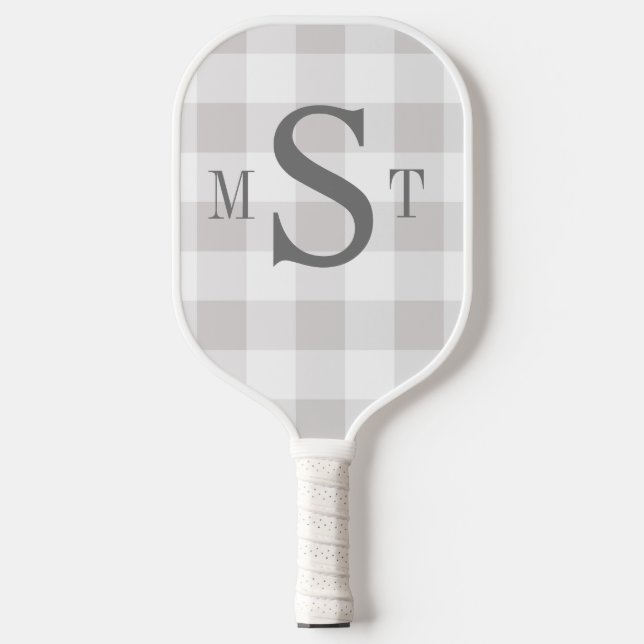 Monogramm Personalisiert Graues Kariertes Pickleba Pickleball Schläger (Vorderseite)