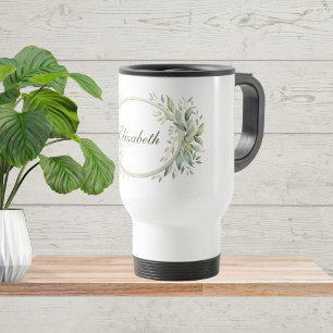 Monogramm Personalisiert Hellgrün Botanisch  Reisebecher