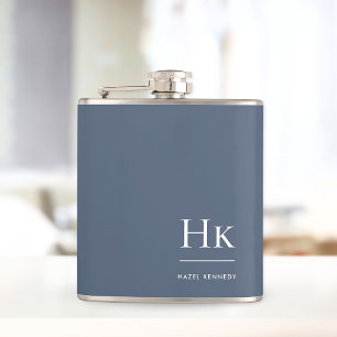 Monogramm personalisiert klassisch navyblau weiß flachmann